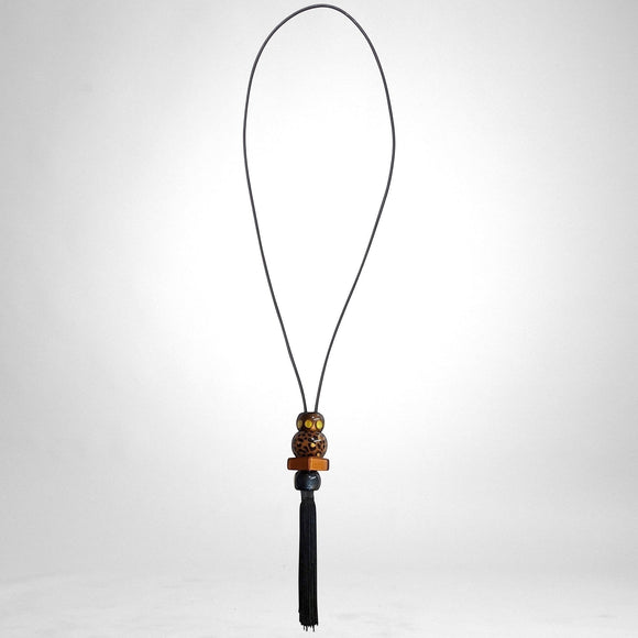 Style and Grace lantern inspiration 005 necklace featuring interchangeable leopard print beads and a black tassel