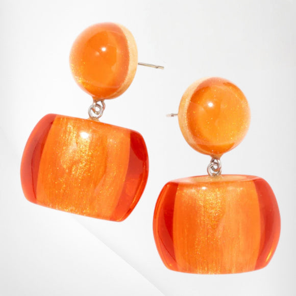 Style and Grace BELLISSIMA GRED orange resin drop earrings with short hooks and glittery finish