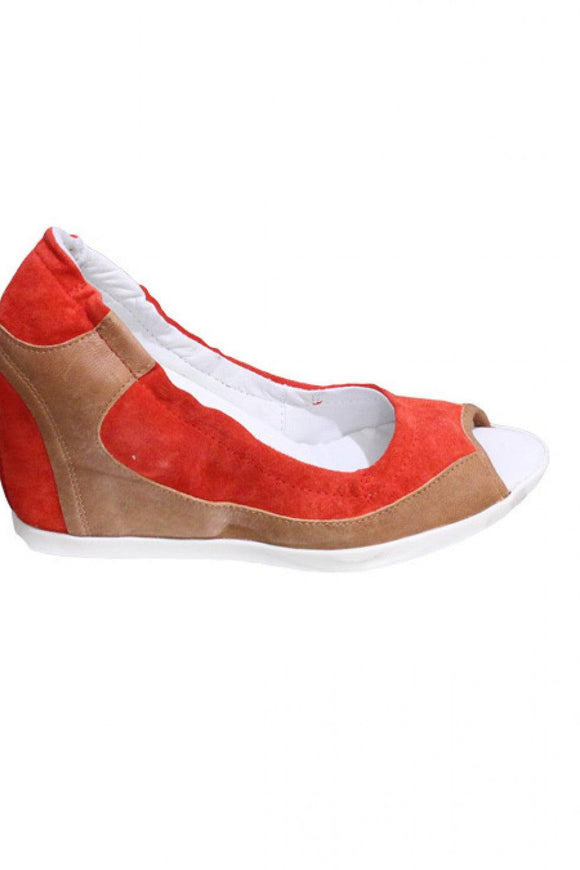 Orange Beige Cognac Manas Peep Toe Wedge Style and Grace