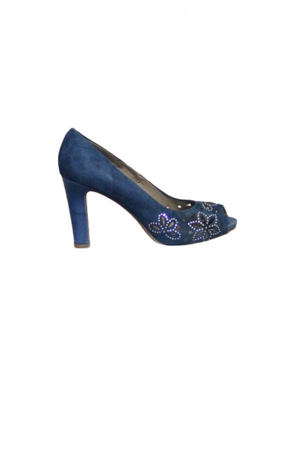 Blue Suede Progetto Peep Toe Heel Style and Grace