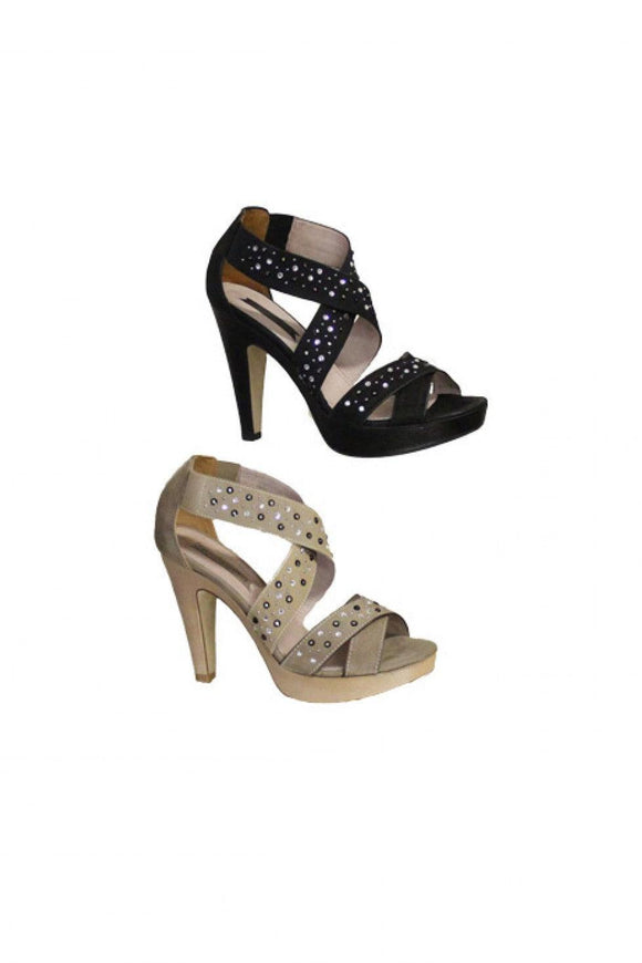 Black Tan Studded Progetto Sandal Heel Style and Grace