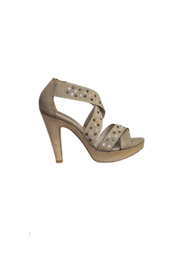 Tan Studded Progetto Sandal Heel Style and Grace